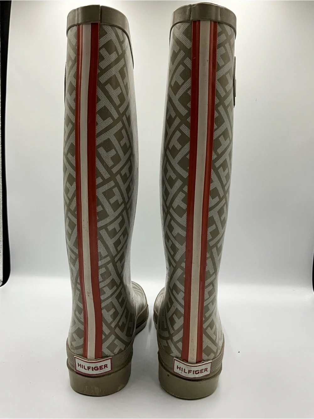 Tommy Hilfiger Rain Boots Size 6 Beige Monogram Rain Boots with Gold Buckle